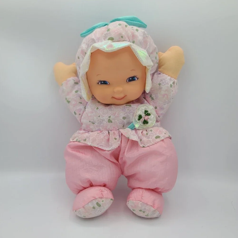 Goldberger Baby Doll Plush Floral Nylon Stuffed Doll Vinyl Face Vintage